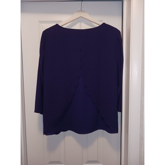 Talbots Women's Top Blouse Purple Size L Open Back Long Sleeve Crew Neck - Picture 2 of 2